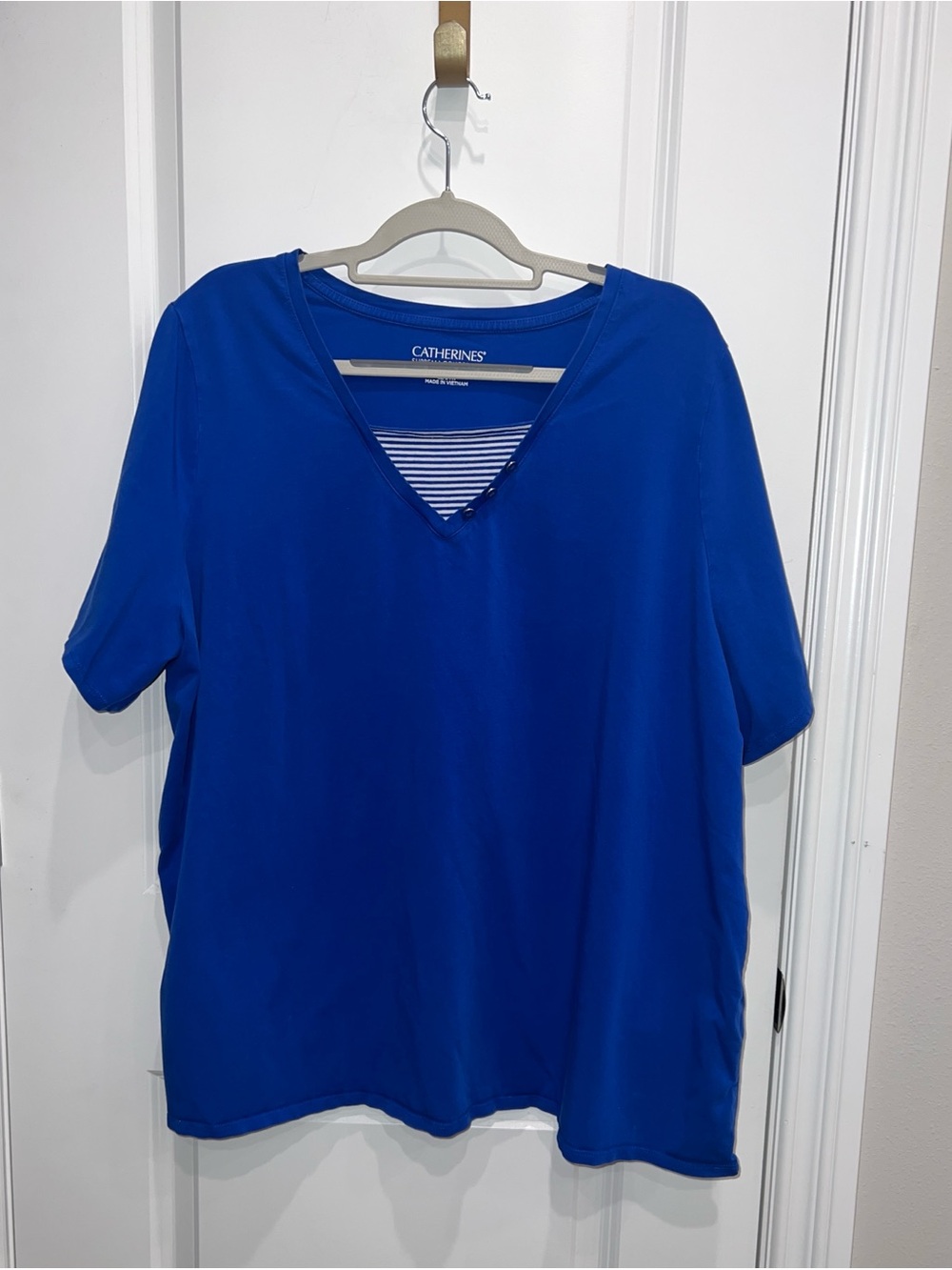 Catherines Suprema Collection Women's Blue Short Sleeve Casual Plus Size 2X Top